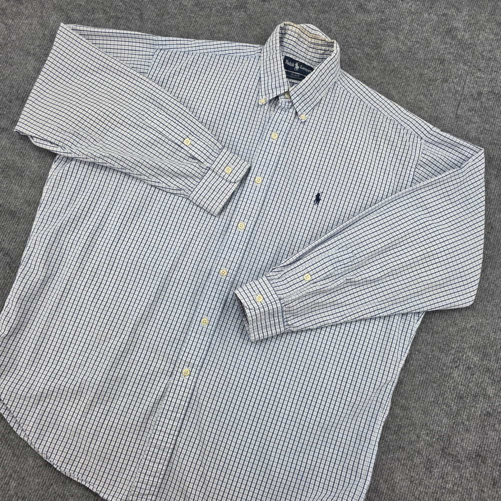 Ralph Lauren Blake Mens Large Blue White Tattersall Check Cotton Button Down